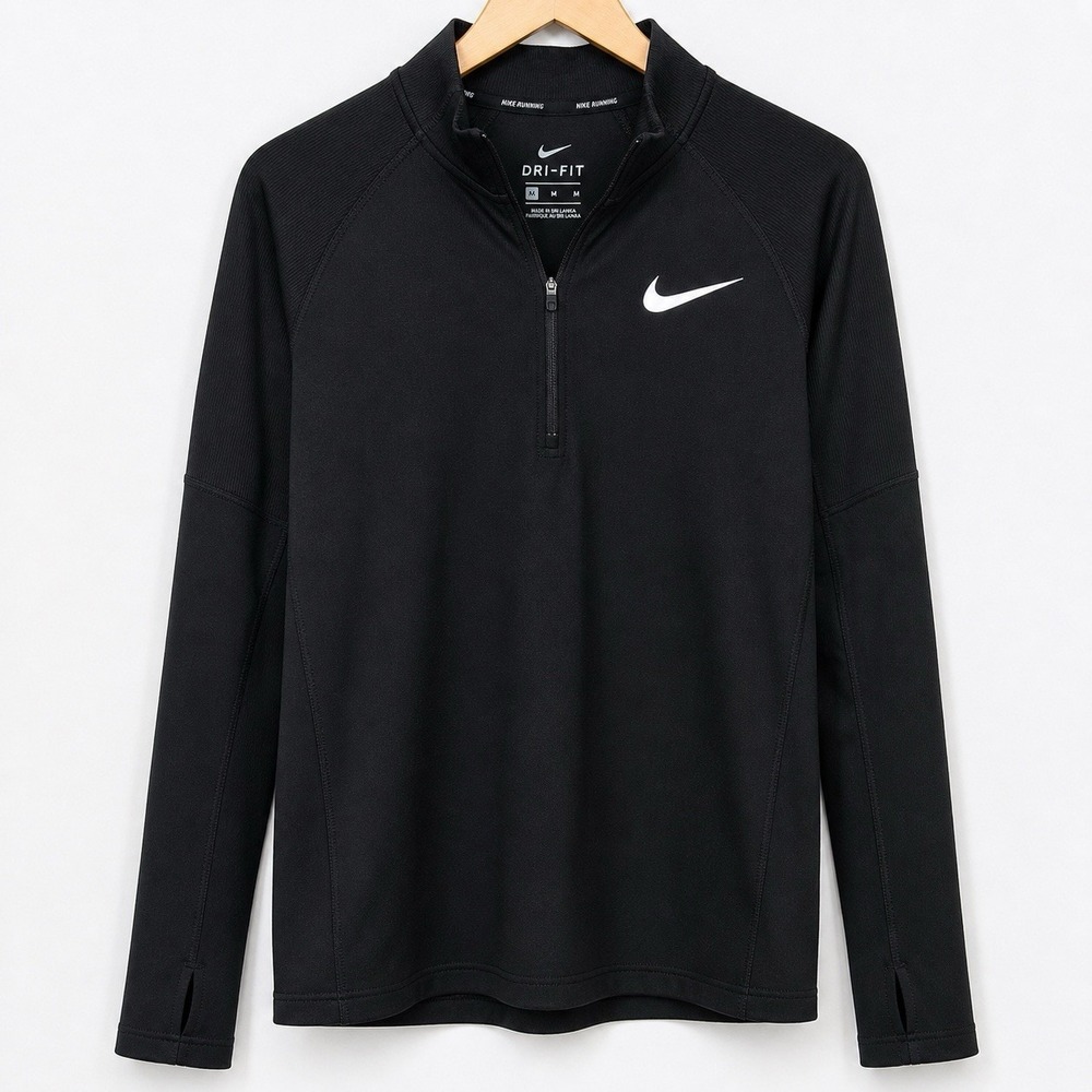 Nike Dri-FIT Black Running Quarter Zip Pullover Thumbholes Size Medium